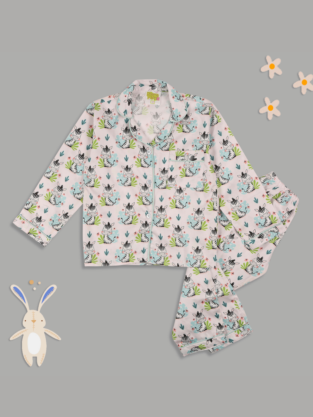 Baby Zee Kids Button Down Pj Set - Pure Cotton Pj Set with Notched Collar