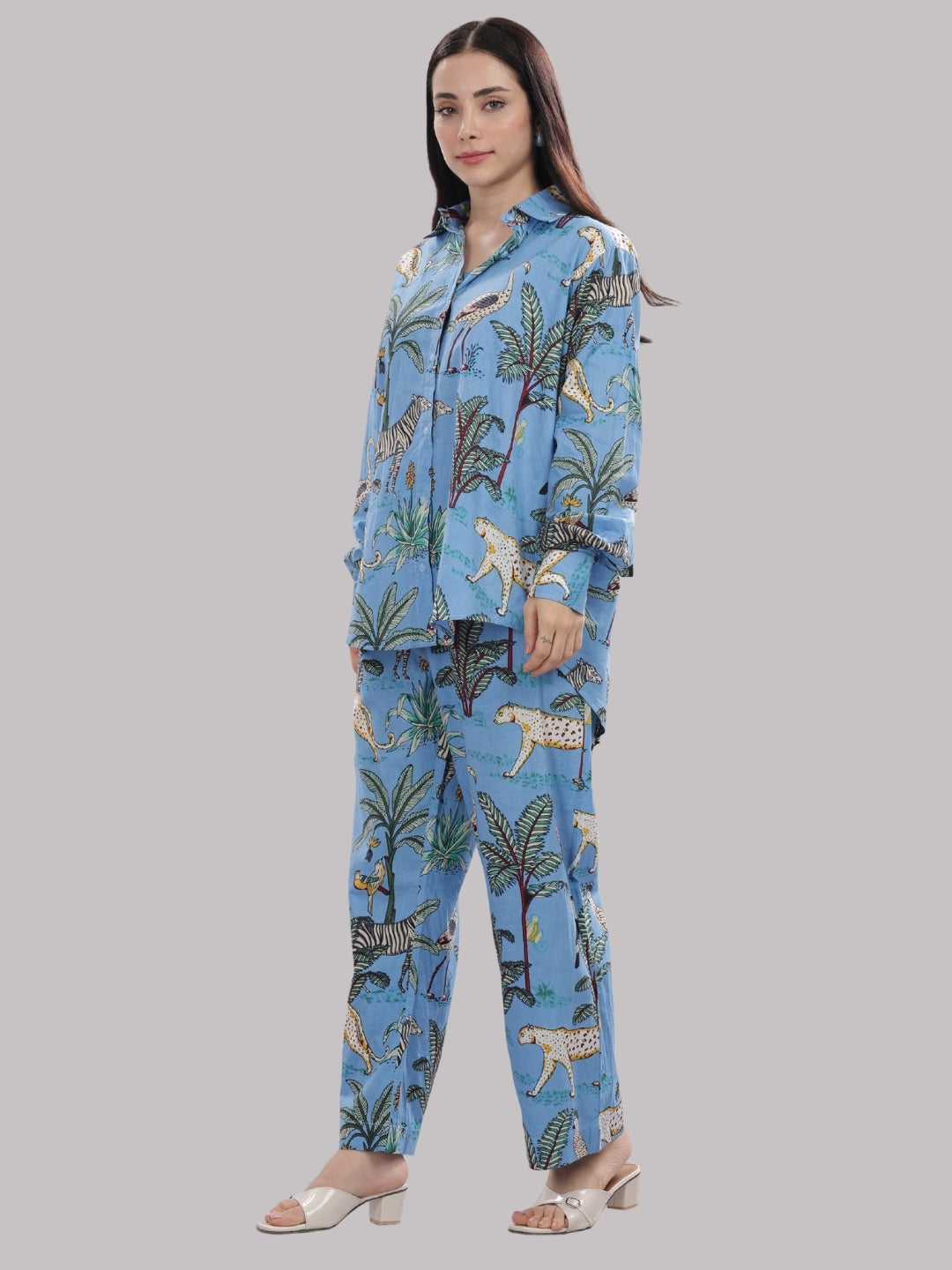 Blue Safari Co-ord Set- 3 Piece Co-ord Set in Pure Cotton