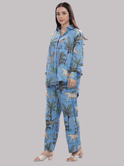 Blue Safari Co-ord Set- 3 Piece Co-ord Set in Pure Cotton