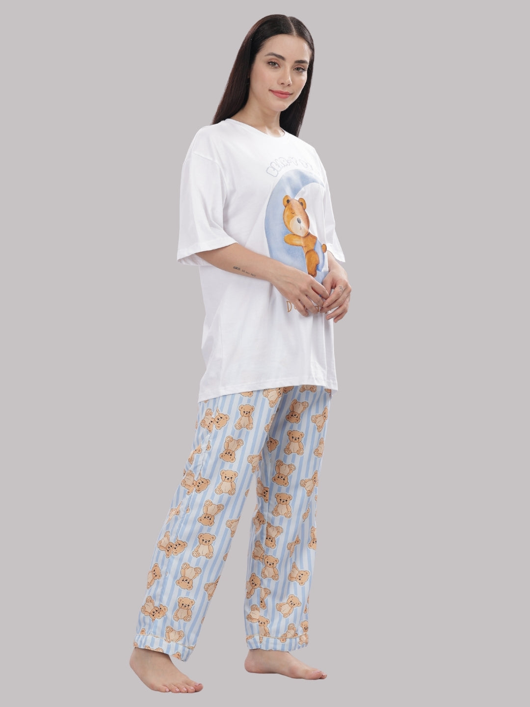 Hugs &amp; Stripes T-shirt Pj Set - Oversized Tshirt with Pj Combo
