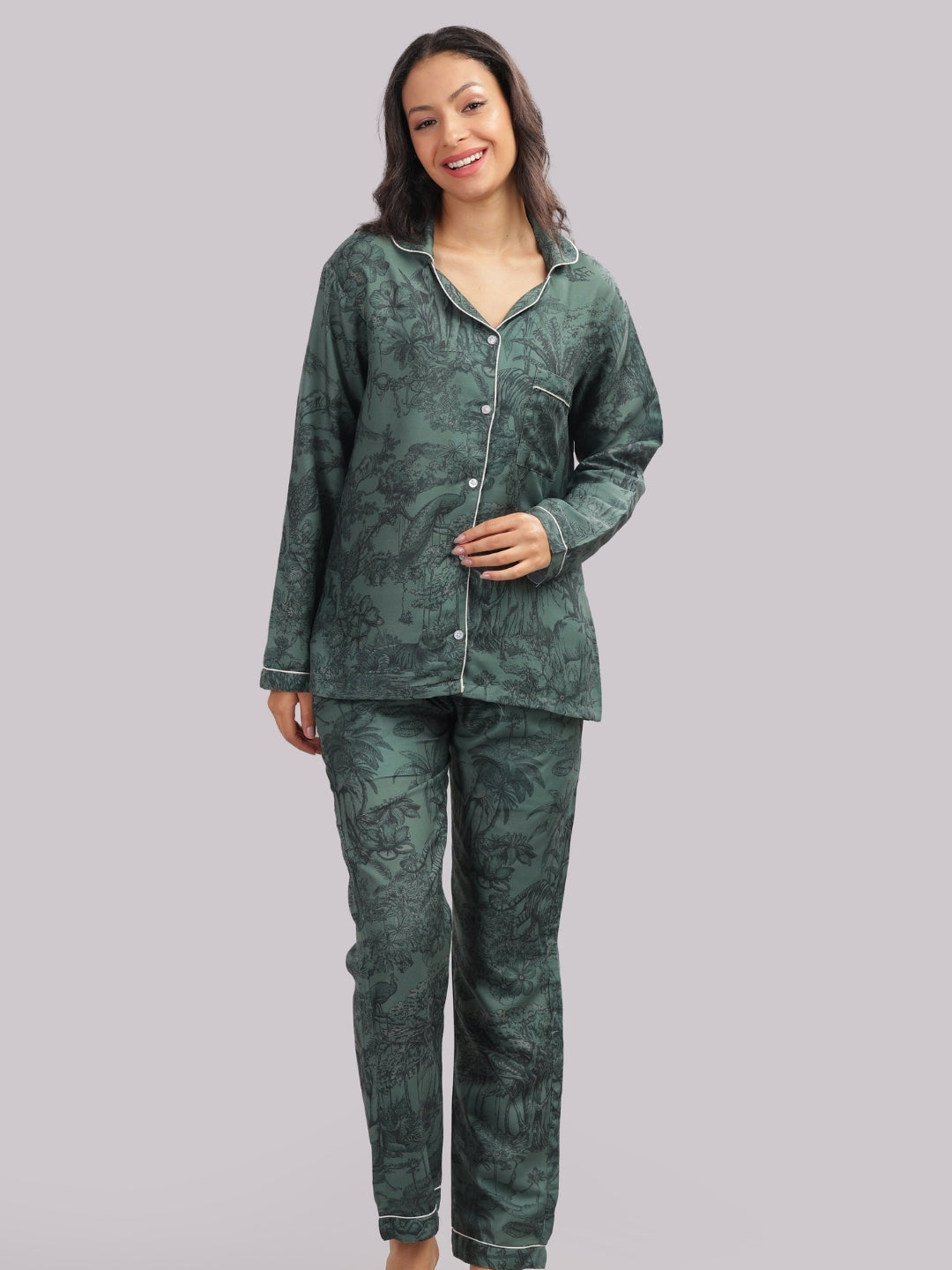 J’adore Dior Forest Button Down Pj Set - Cotton Rayon Pj Set with Notched Collar