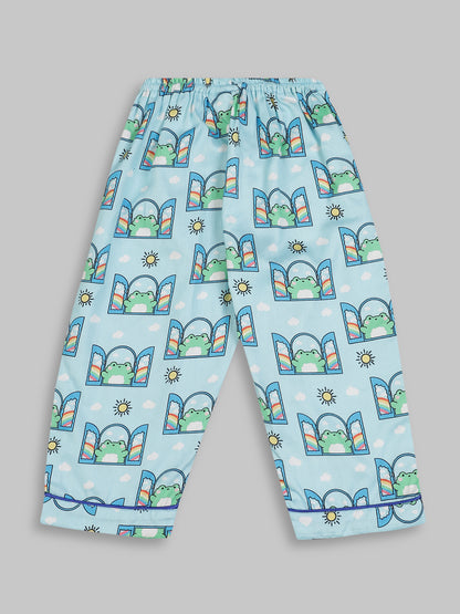 Hoppy Nights kids Button Down Pj Set - Pure Cotton Pj Set with Notched Collar
