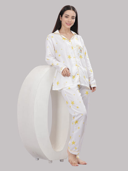 Sleepy Bear Button Down Pj Set - Cotton Rayon Pj Set with Notched Collar