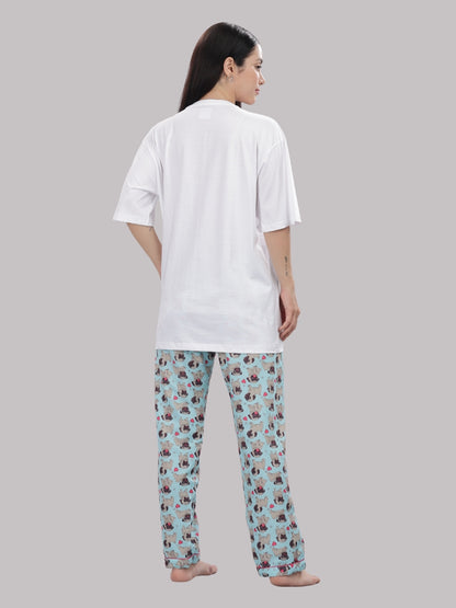 Snuggle Pug T-shirt Pj Set - Oversized Tshirt with Pj Combo