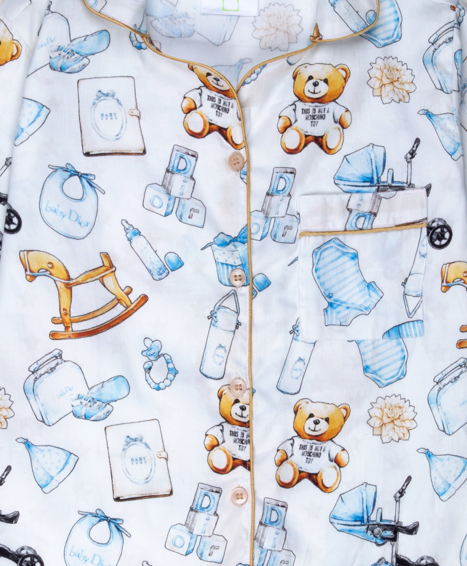 Baby Dior Button Down Kids Pj Set - Pure Cotton Pj Set with Notched Collar
