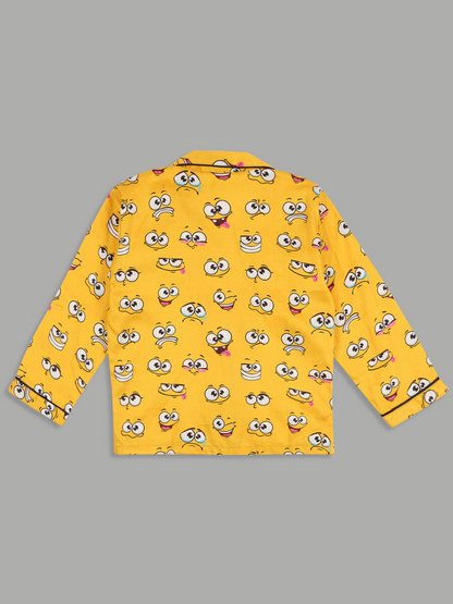 Smiley Kids Button Down Pj Set - Pure Cotton Pj Set with Notched Collar