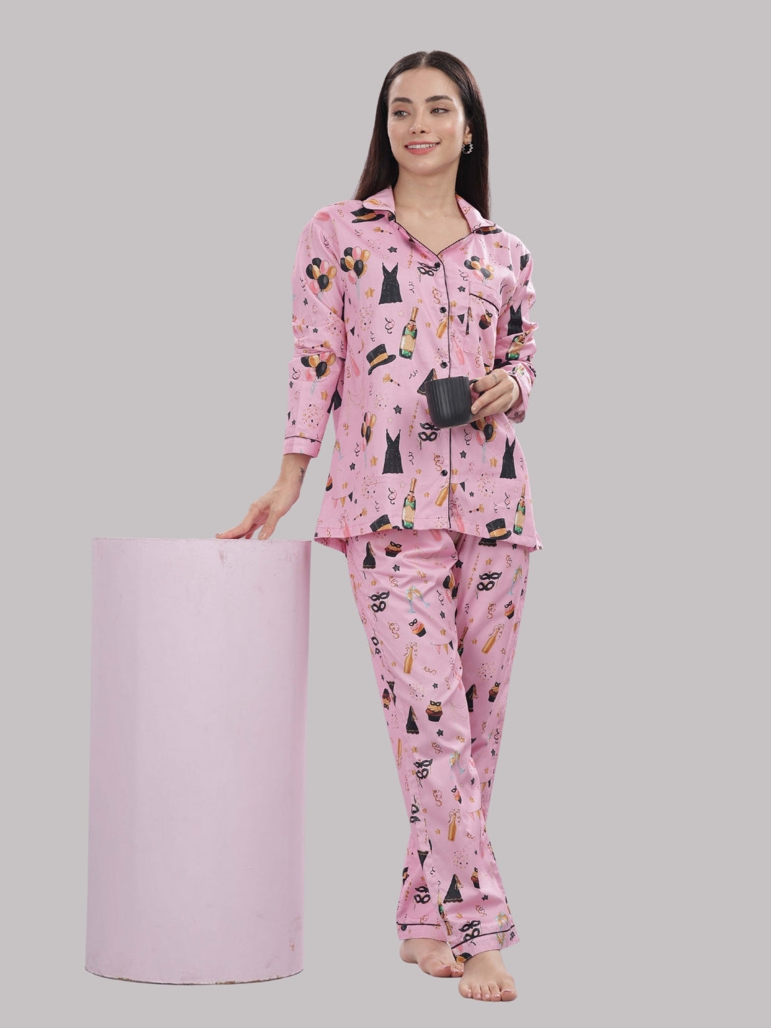 Celebration Button Down Pj Set - Pure Cotton Pj Set with Notched Collar