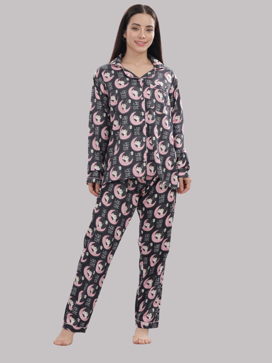 Hello Cutie Button Down Pj Set - Pure Cotton Pj Set with Notched Collar