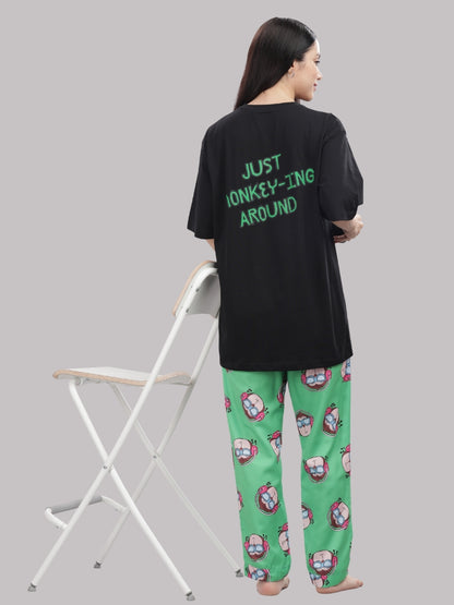 Monkey Business T-shirt Pj Set - Oversized Tshirt with Pj Combo
