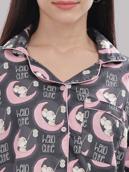 Hello Cutie Button Down Pj Set - Pure Cotton Pj Set with Notched Collar
