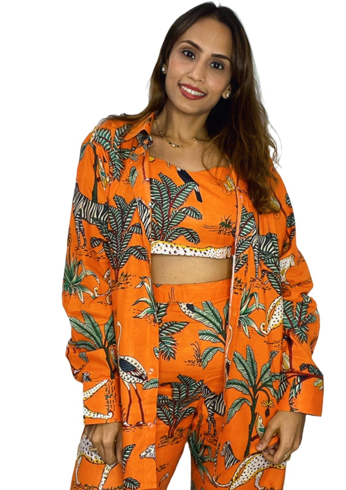 Orange Safari Co-ord Set- 3 Piece Co-ord Set in Pure Cotton