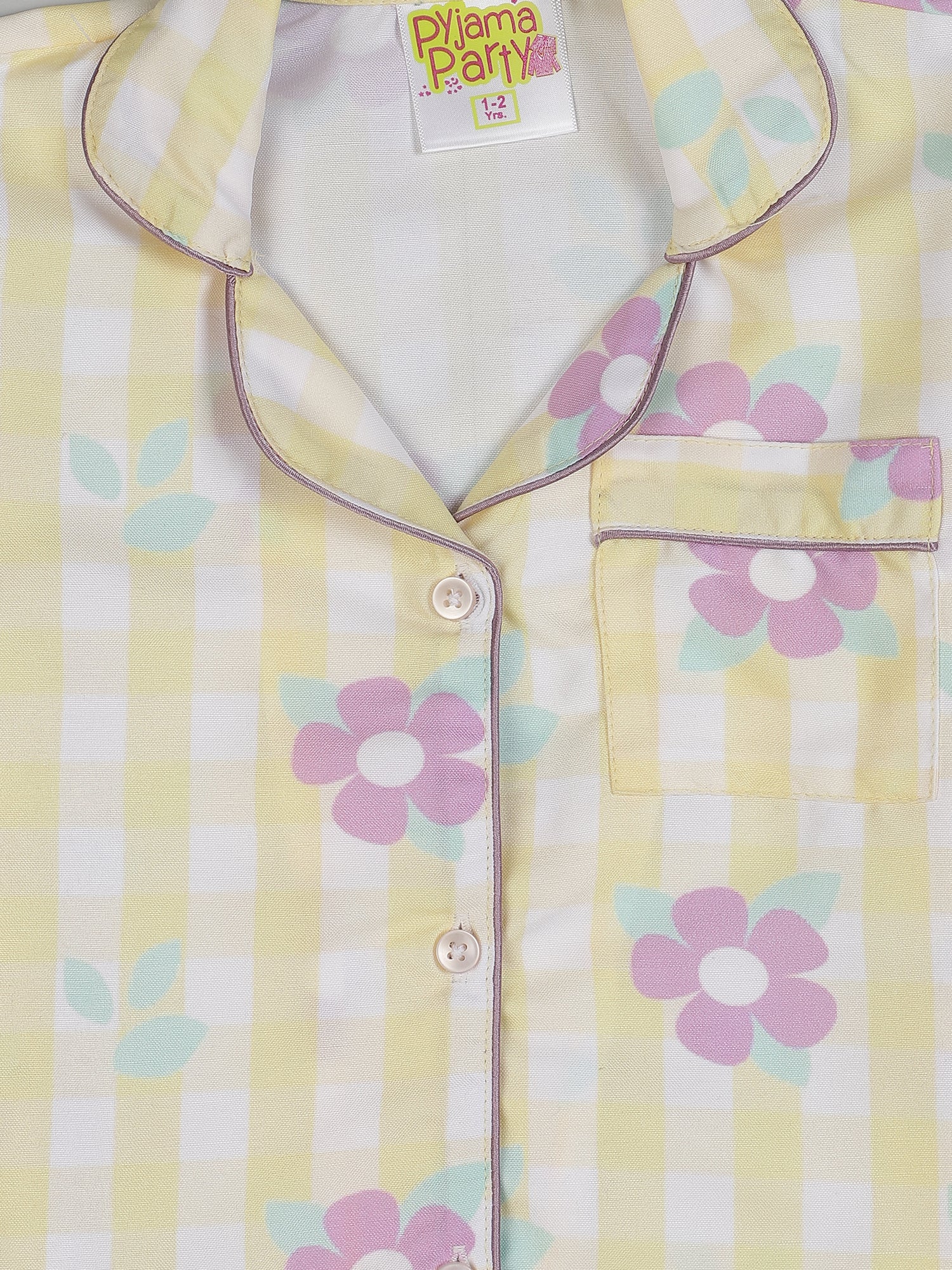 Blooming Checks Kids Pj Set - Cotton Rayon Pj Set with Notched Collar
