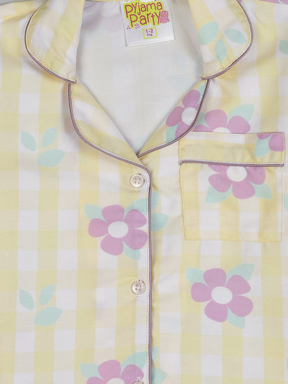 Blooming Checks Kids Pj Set - Cotton Rayon Pj Set with Notched Collar