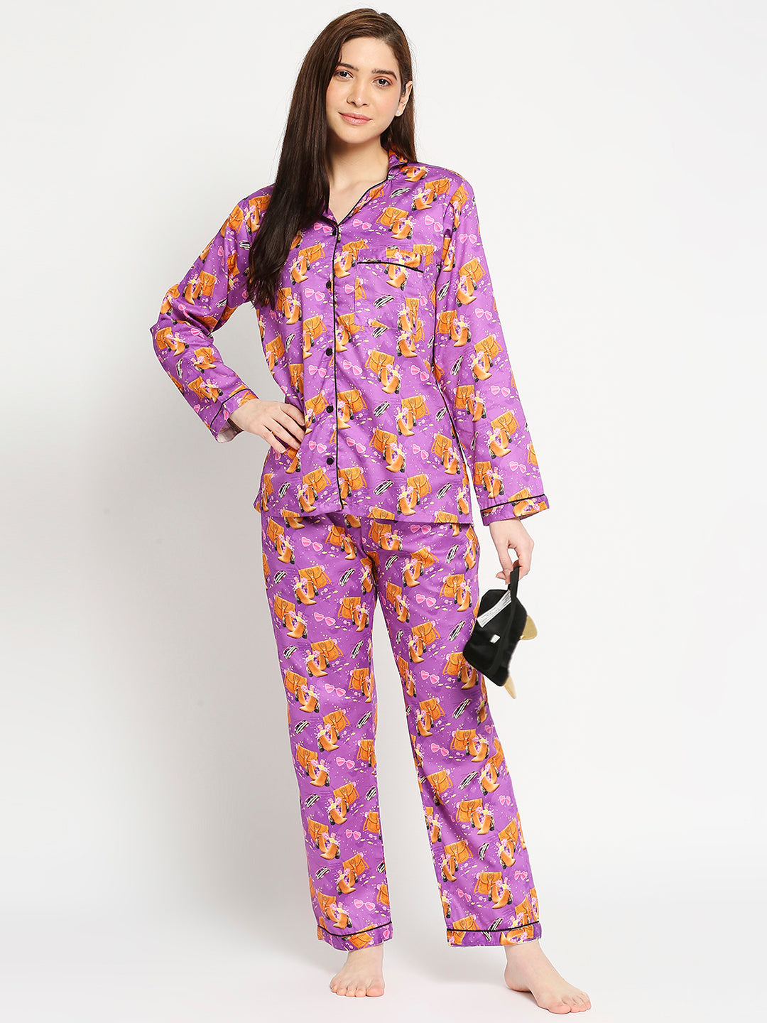 Boho Chic Button Down Pj Set - Pure Cotton Pj Set with Notched Collar