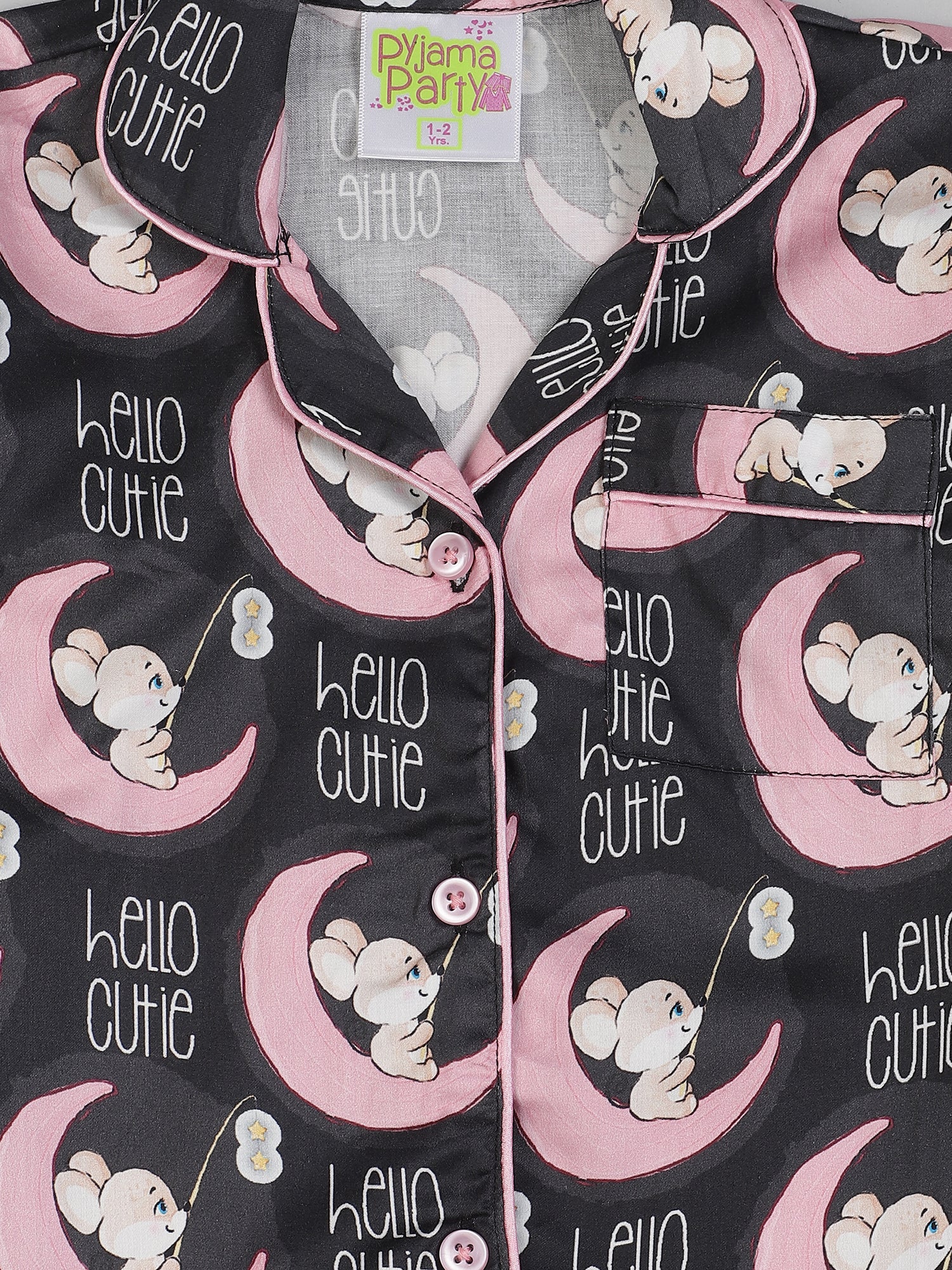 Hello Cutie kids Button Down Pj Set - Pure Cotton Pj Set with Notched Collar