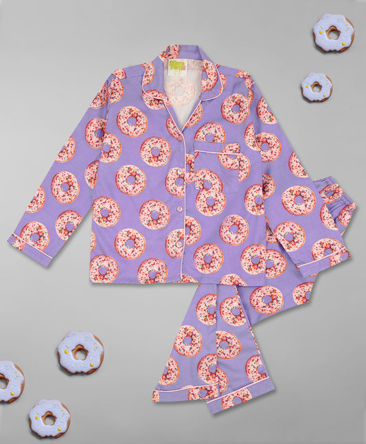Donut Darling Kids Button Down Pj Set - Pure Cotton Pj Set with Notched Collar