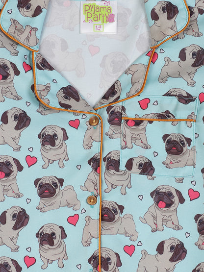 Snuggle Pug Kids Pj Set - Cotton Rayon Pj Set with Notched Collar
