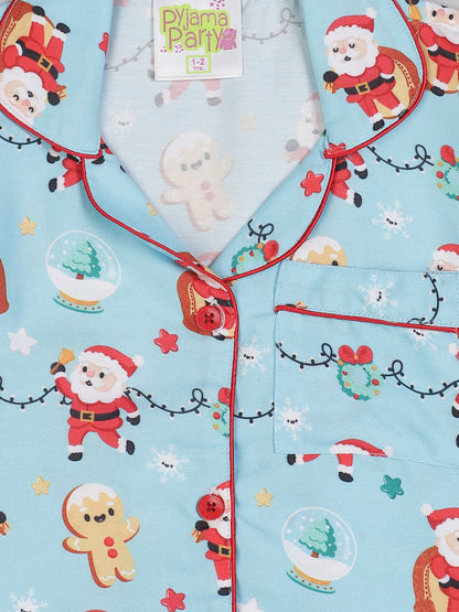 Secret Santa Kids Pj Set - Cotton Rayon Pj Set with Notched Collar
