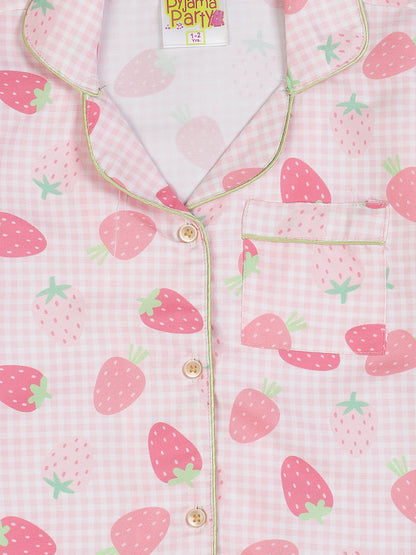 Strawberry Sweetheart Kids Pj Set - Cotton Rayon Pj Set with Notched Collar