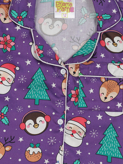 Let it Snow Kids Button Down Pj Set - Pure Cotton Pj Set with Notched Collar