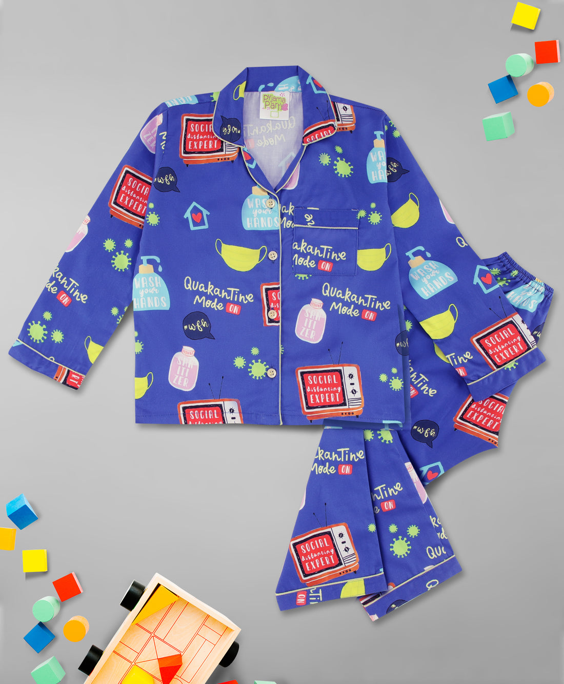 Go Corona Kids Pj Set - Pure Cotton Pj Set with Notched Collar