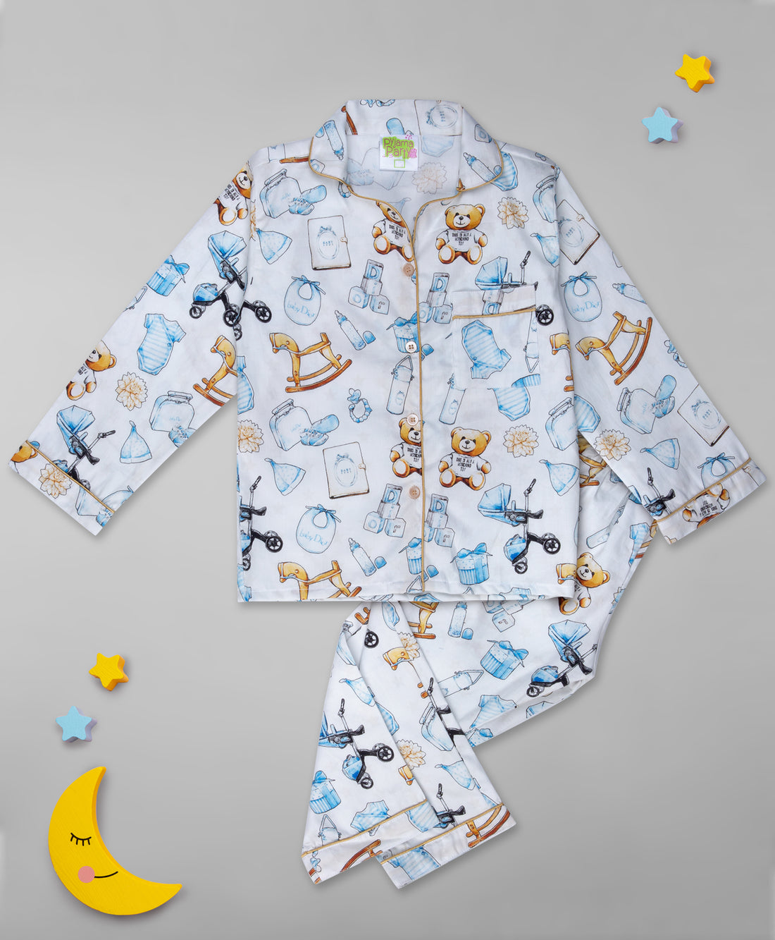 Baby Dior Button Down Kids Pj Set - Pure Cotton Pj Set with Notched Collar