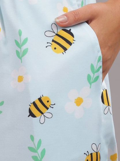 Busy Bee Button Down Pj Set - Cotton Rayon Pj Set with Notched Collar
