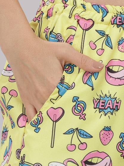 Yellow Pop T-shirt Pj Set - Oversized Tshirt with Pj Combo