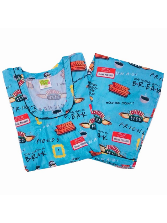 Friends Maternity Pj Set - Pure Cotton Pj Set in Round Neck with 2 Invisible Zips