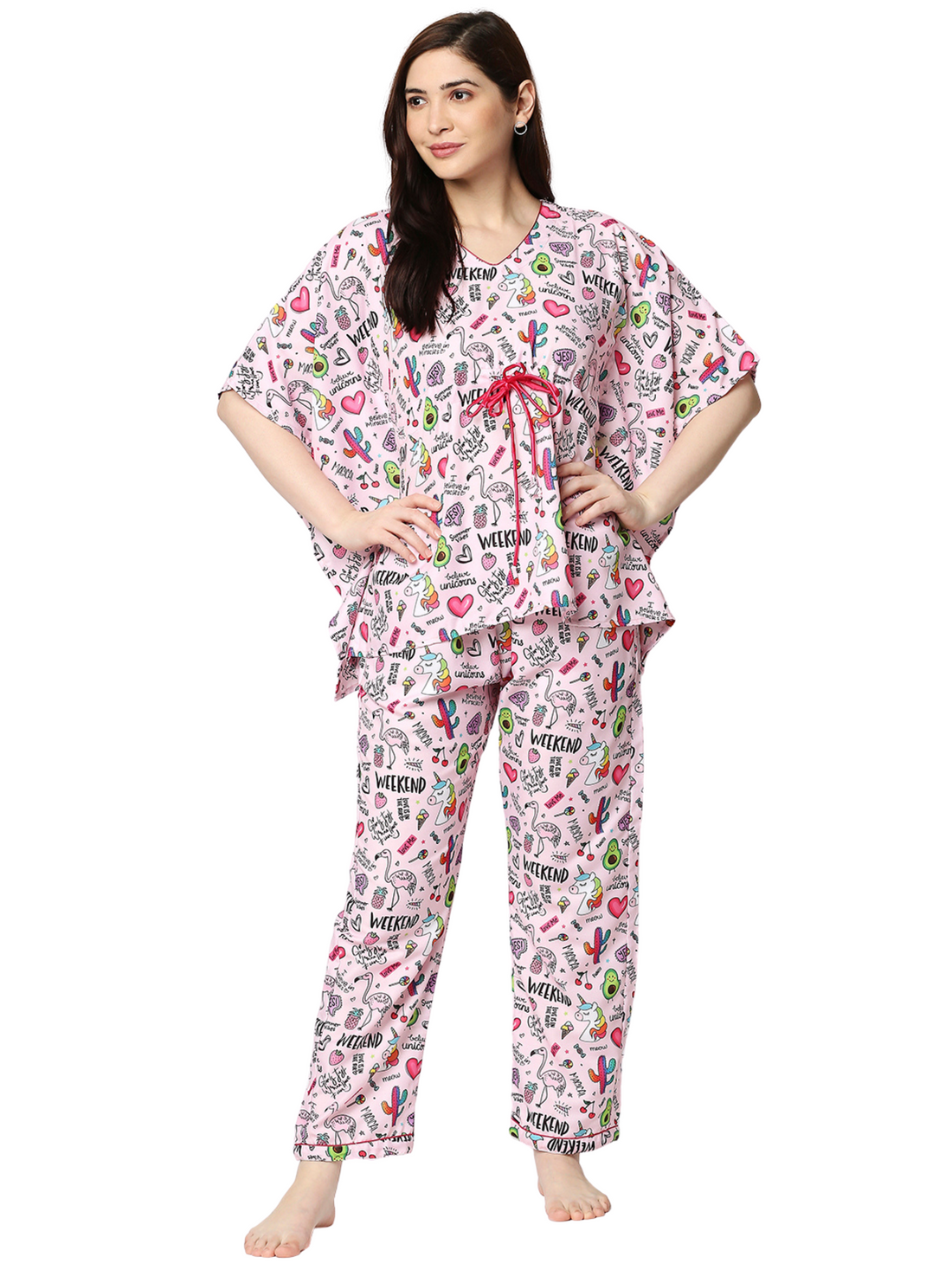 Pink Party Kaftan Pj Set - Cotton Rayon Pj Set in Kaftan Style