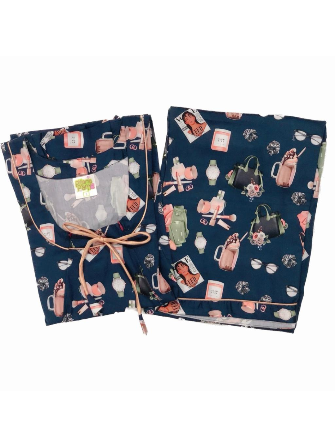 Fashionista Maternity Pj Set - Pure Cotton Pj Set in Round Neck with 2 Invisible Zips for Feeding