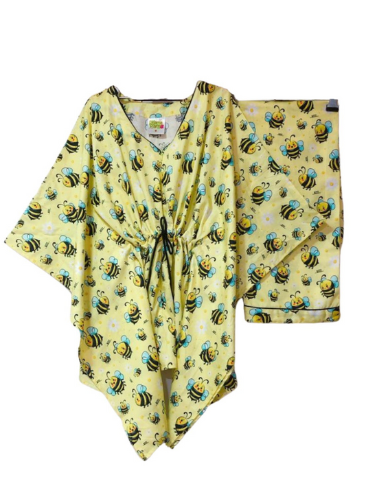 Bumblebee Maternity Kaftan Pj Set - Pure Cotton Pj Set in Kaftan Style with Single Invisible Zip for Feeding