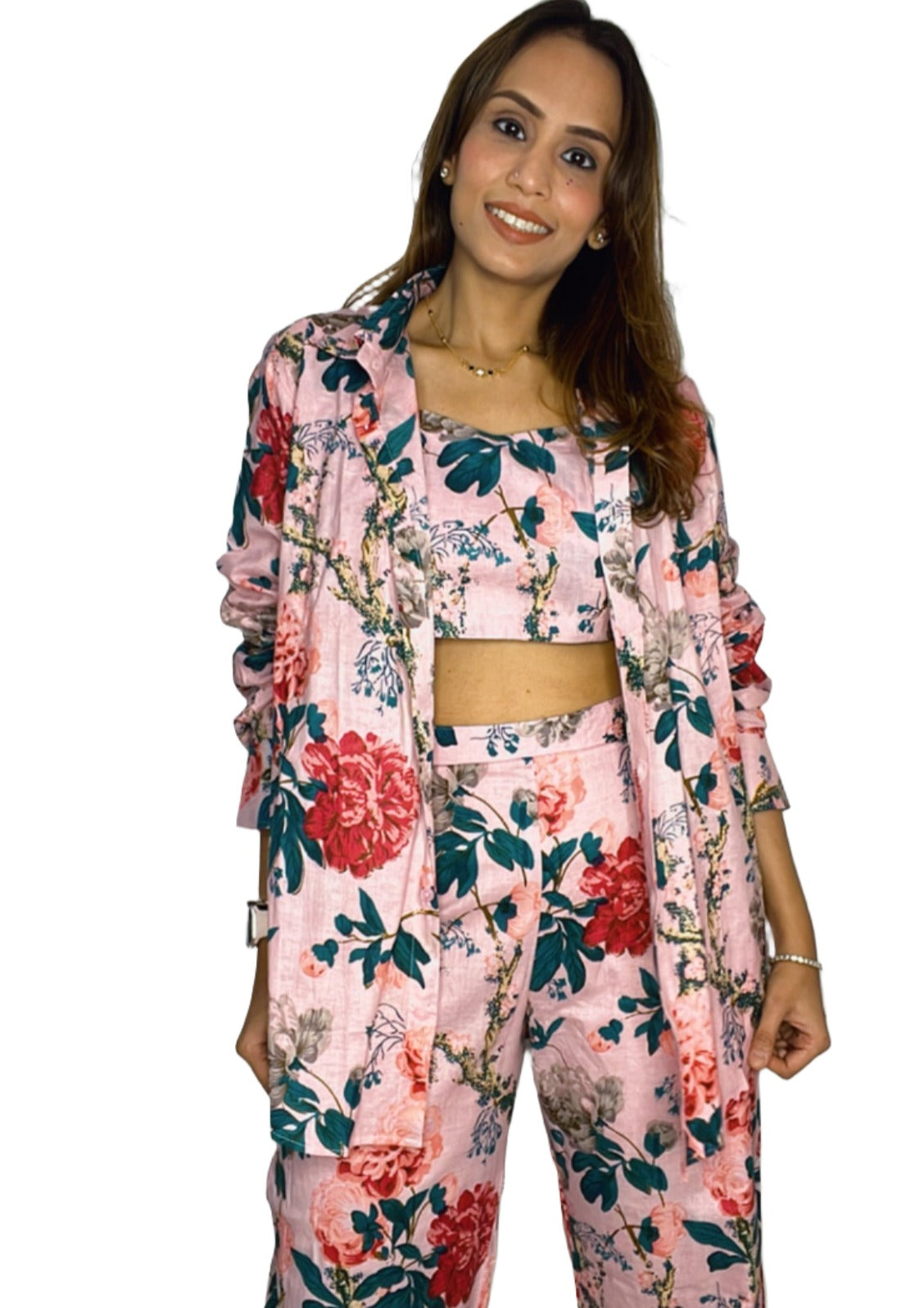 Pink Peony Co-ord Set- 3 Piece Co-ord Set in Pure Cotton