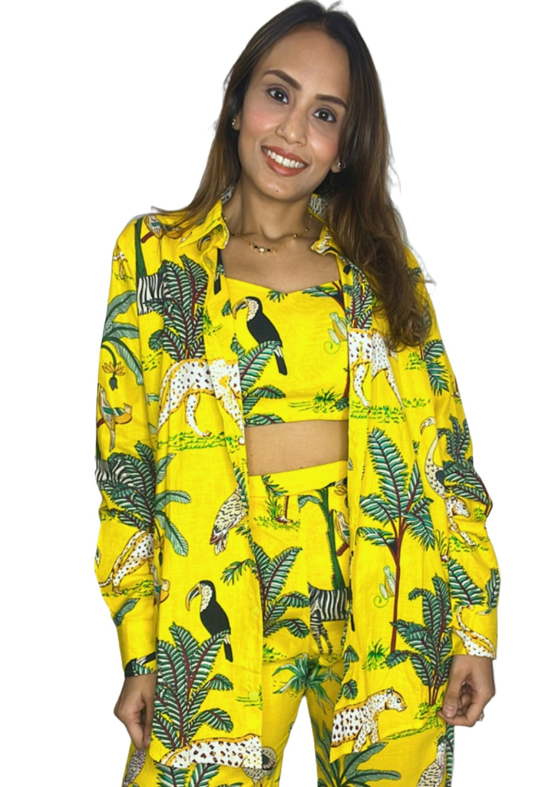 Yellow Safari Co-ord Set- 3 Piece Co-ord Set in Pure Cotton