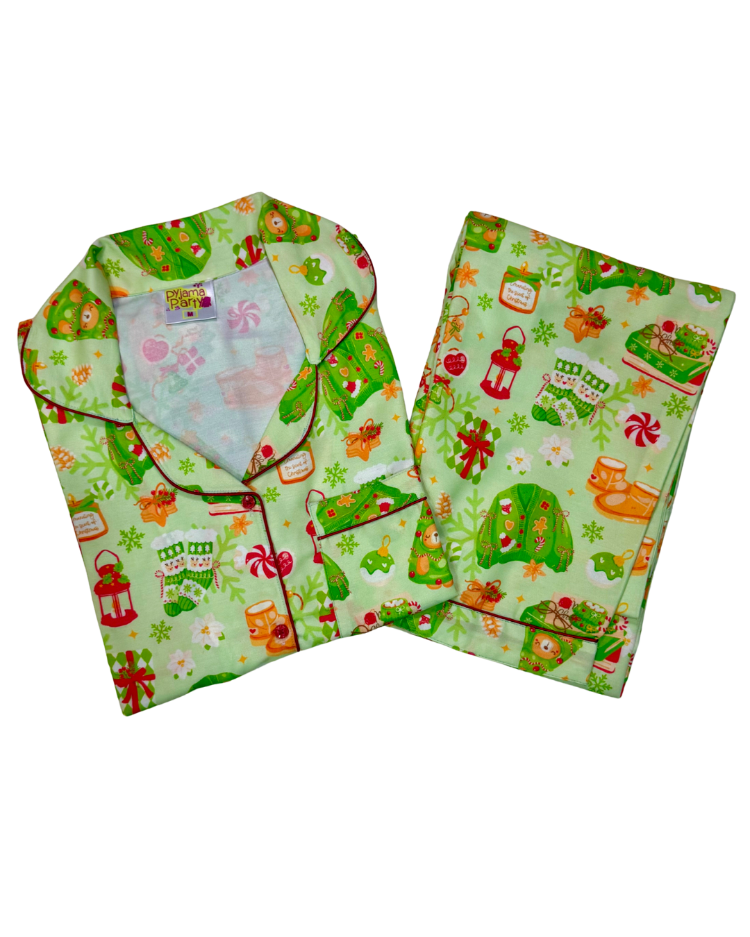Cozy Christmas Button Down Pj Set - Cotton Rayon Pj Set with Notched Collar