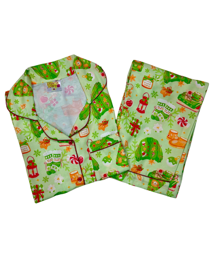 Cozy Christmas Button Down Pj Set - Cotton Rayon Pj Set with Notched Collar