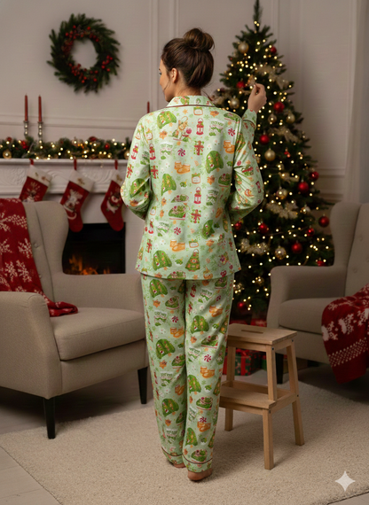 Cozy Christmas Button Down Pj Set - Cotton Rayon Pj Set with Notched Collar