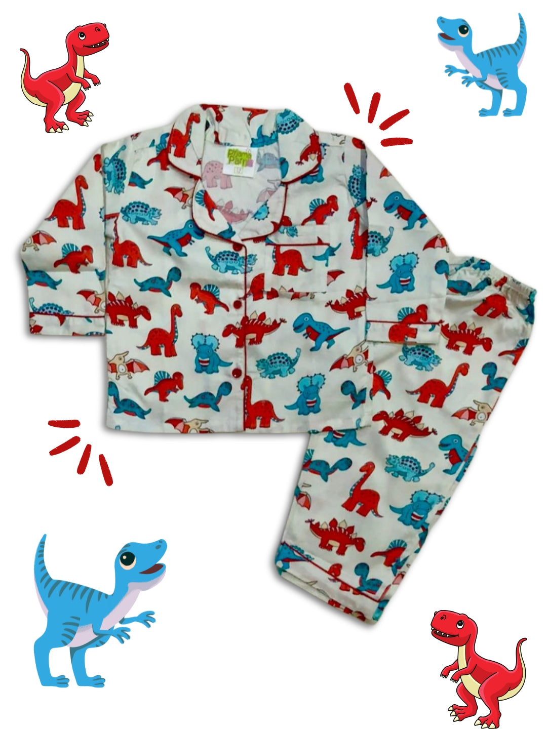 Dinomite kids Button Down Pj Set - Pure Cotton Pj Set with Notched Collar