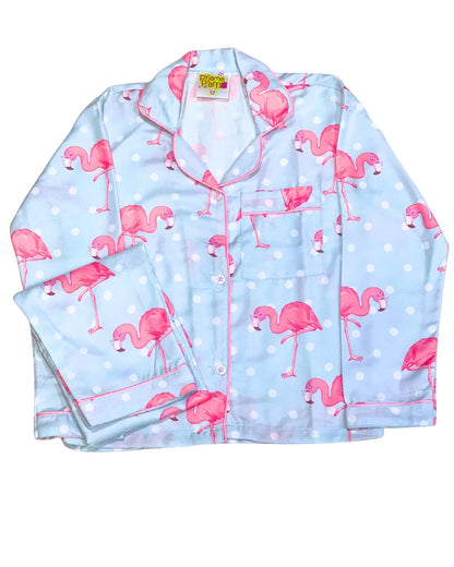 Flamingo &amp; Dots Kids Pj Set - Cotton Rayon Pj Set with Notched Collar