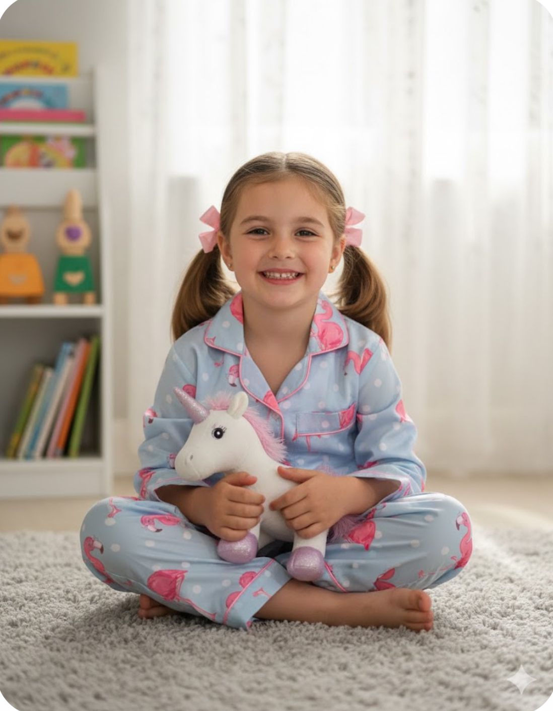 Flamingo & Dots Kids Pj Set - Cotton Rayon Pj Set with Notched Collar