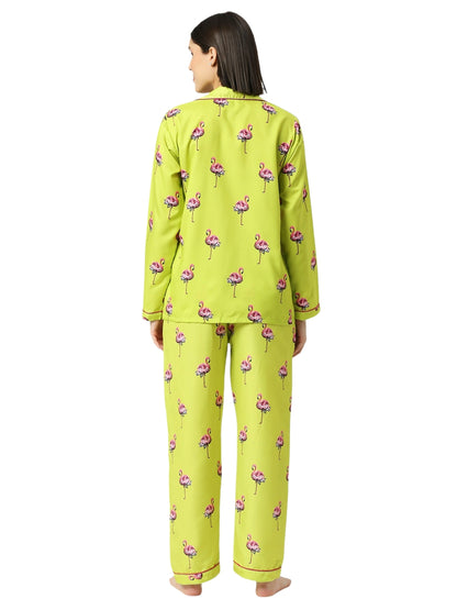 Flamingo Fluff Button Down Pj Set - Cotton Rayon Pj Set with Notched Collar