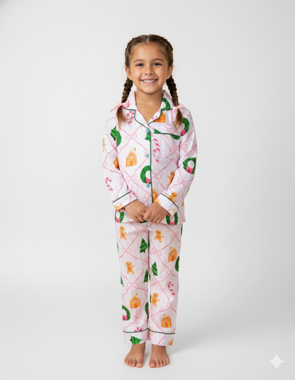 Jolly Ribbons Kids Pj Set - Cotton Rayon Pj Set with Notched Collar
