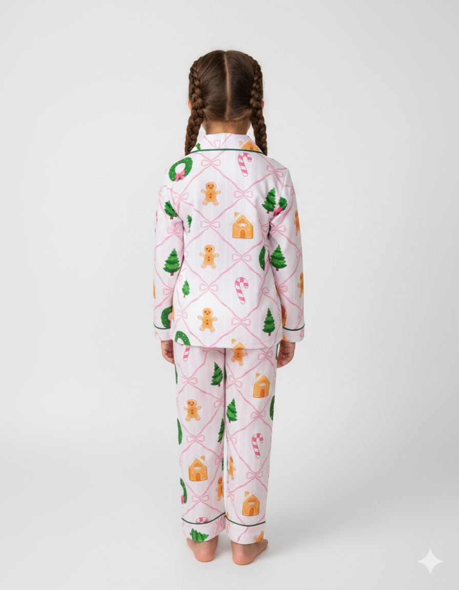 Jolly Ribbons Kids Pj Set - Cotton Rayon Pj Set with Notched Collar