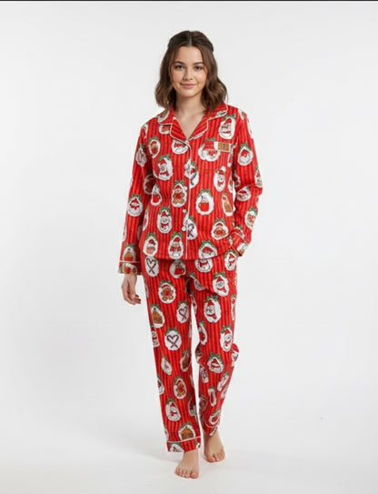 Christmas Carnival Button Down Pj Set - Pure Cotton Pj Set with Notched Collar