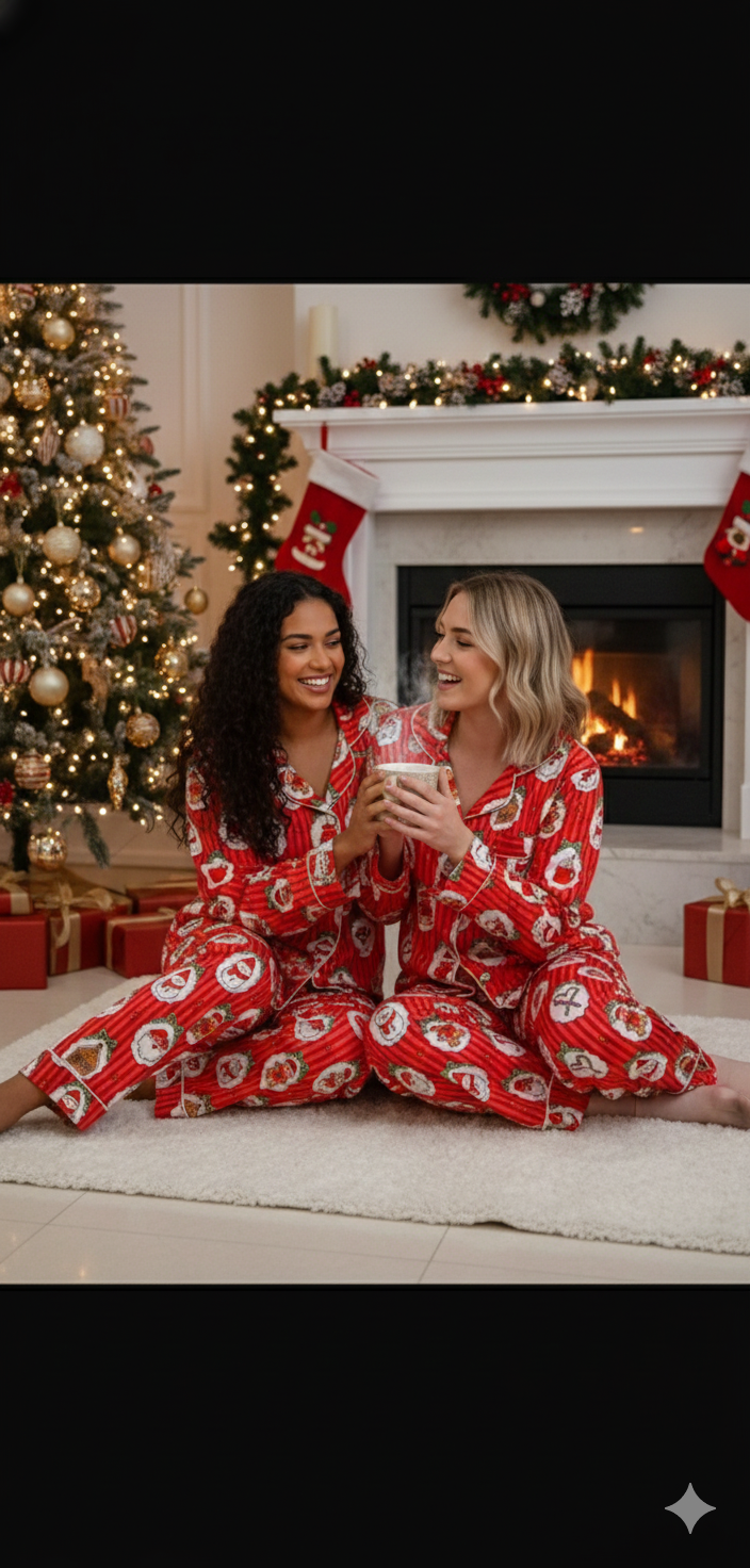 Christmas Carnival Button Down Pj Set - Pure Cotton Pj Set with Notched Collar