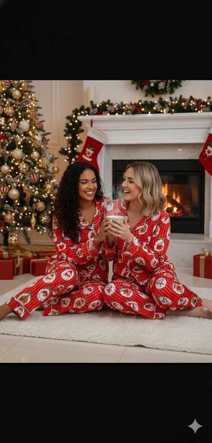 Christmas Carnival Button Down Pj Set - Pure Cotton Pj Set with Notched Collar