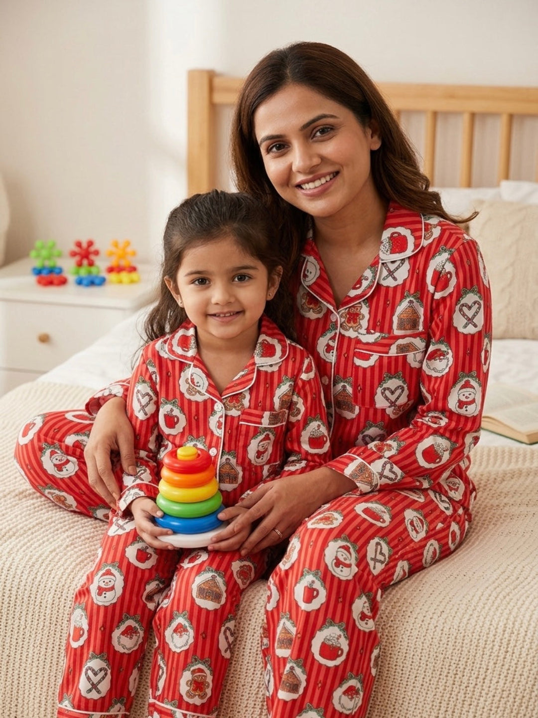 Christmas Carnival Pure Cotton Mom &amp; Kids Twinning Pj Set