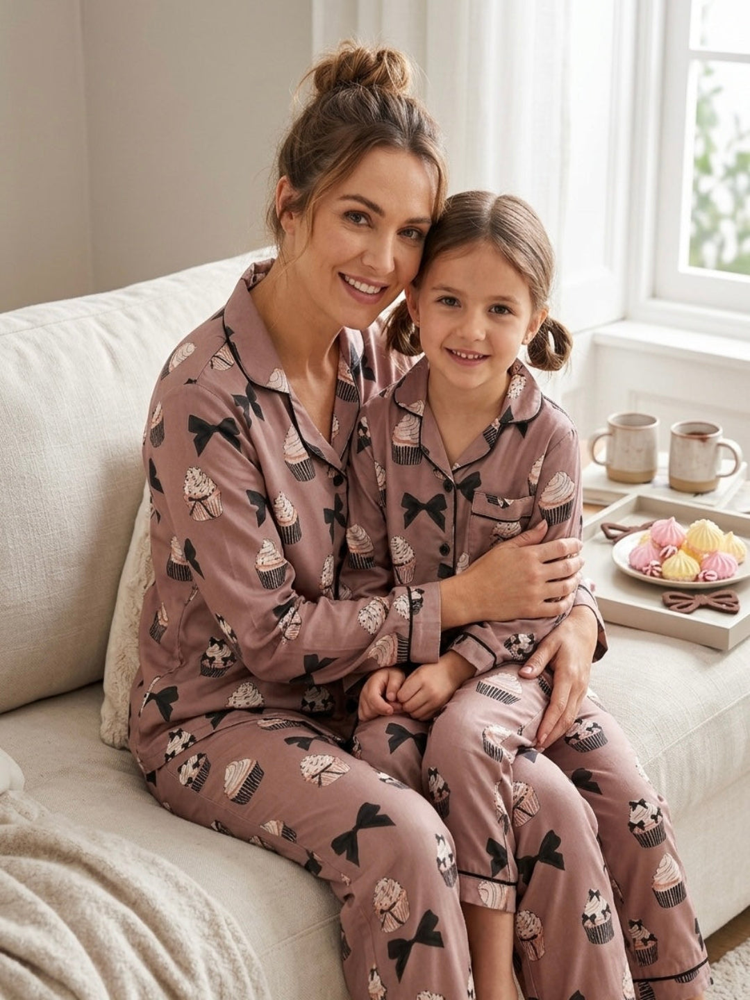 Cup Cake Pure Cotton Mom &amp; Kids Twinning Pj Set