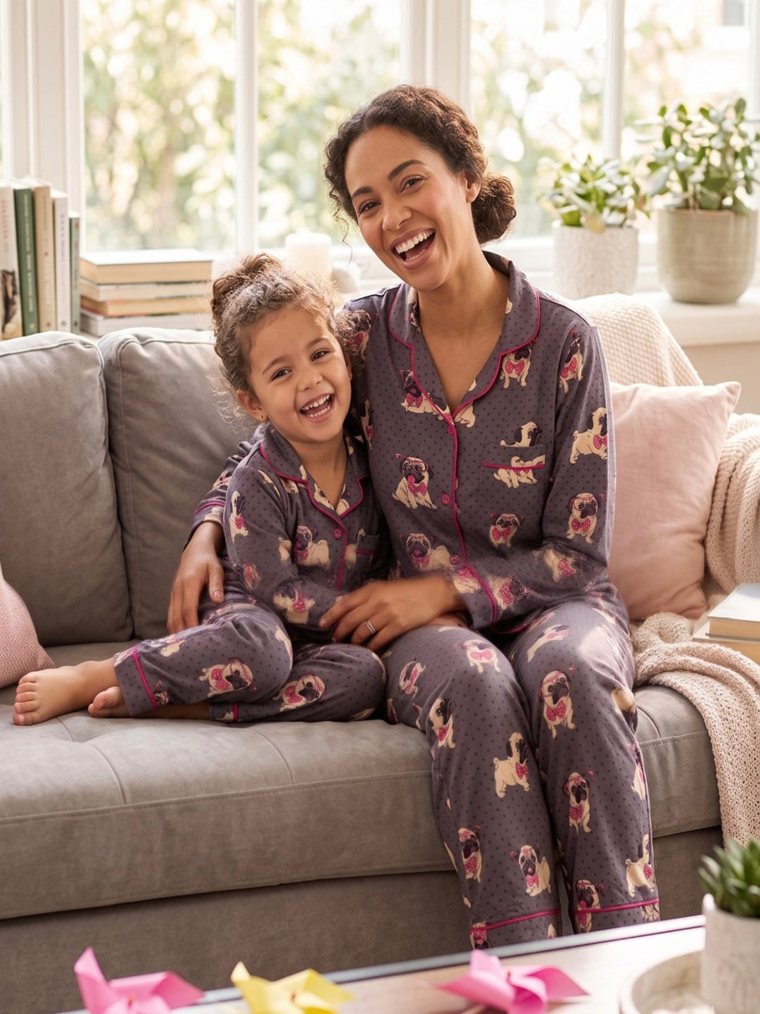 Pug Life Pure Cotton Mom &amp; Kids Twinning Pj Set