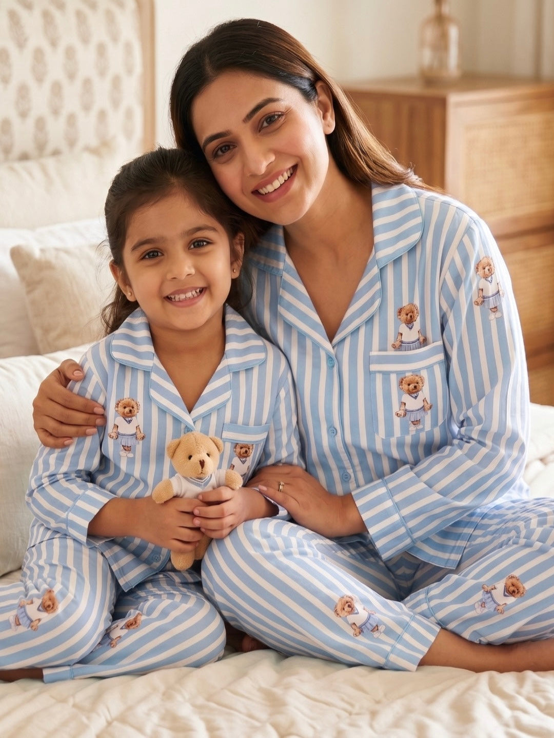 Polo Blue Pure Cotton Mom &amp; Kids Twinning PJ Set